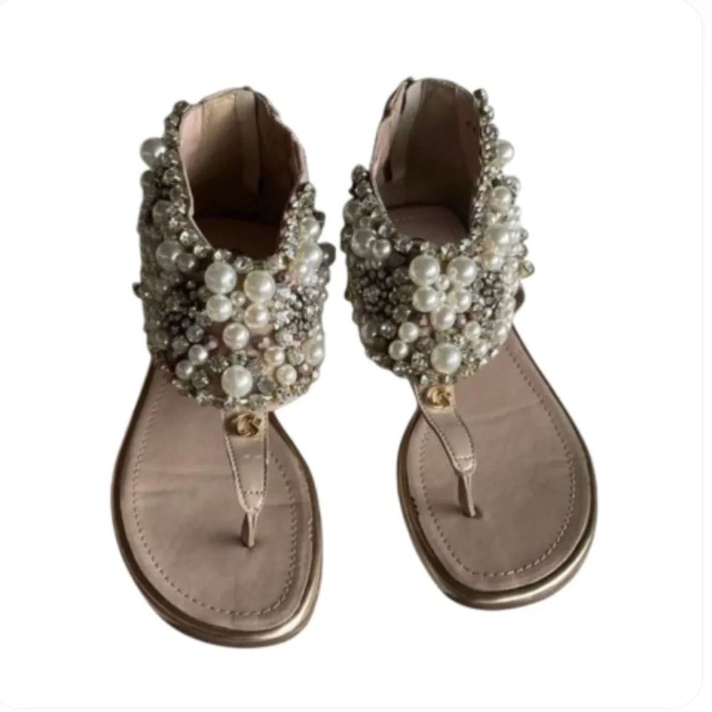 Crystal Pearl Embellished Sandals new in box
